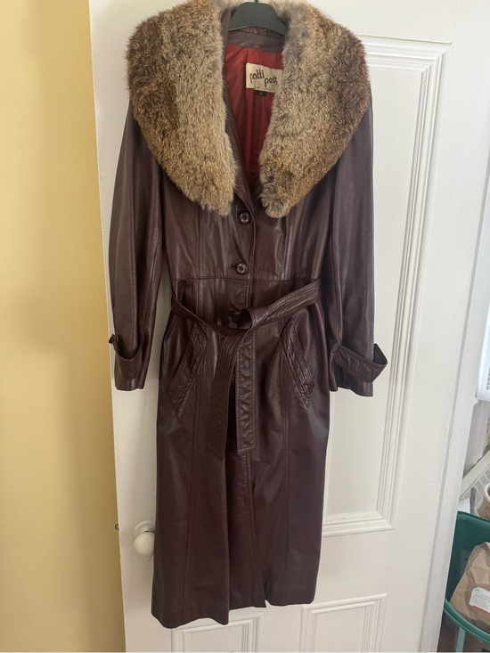 Patti post Jackets & Blazers - 1970s Leather Trench Coat with rabbit Fur Collar